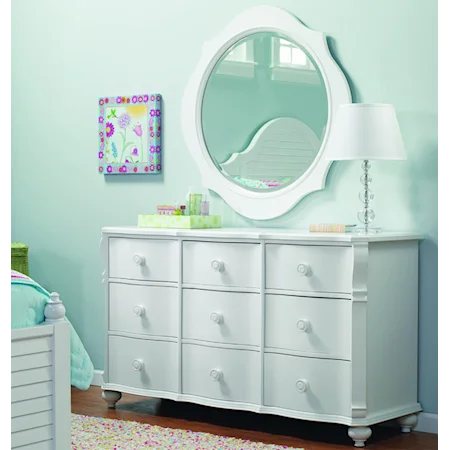 Nine-Drawer Dresser with Round Wall Mirror